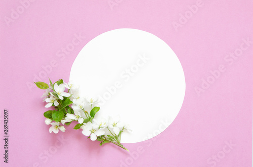 Frame with summer fresh flowers. Space for text on white paper. Mockup. View from above. - Image