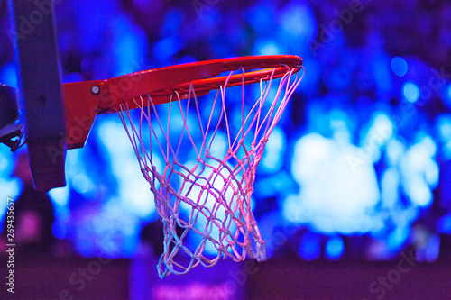 basketball hoop in red neon lights - game day
