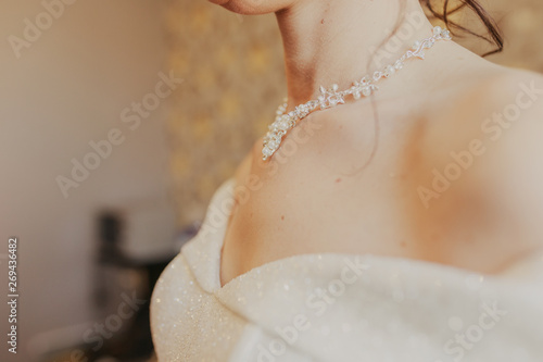 Bride in a white wedding dress. Tenderness, romance.