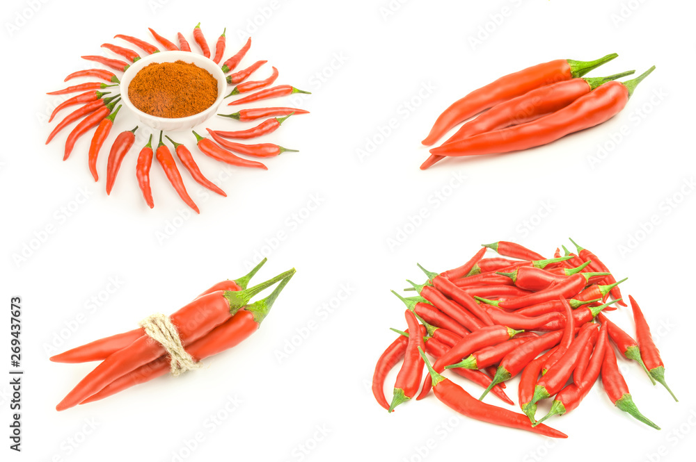 Group of hot chili peppers isolated on white Group of hot chili peppers isolated on white