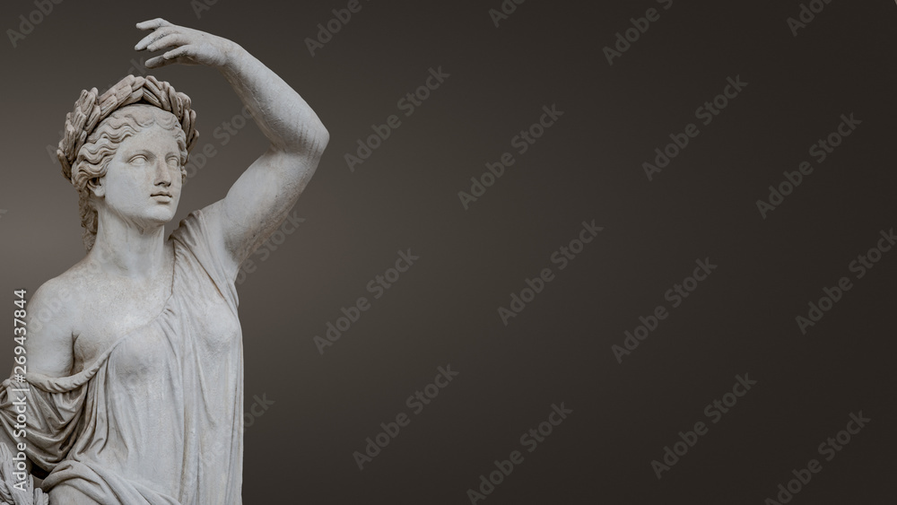 Statue of ancient sensual naked Renaissance Era woman in Potsdam at smooth gradient background, Germany