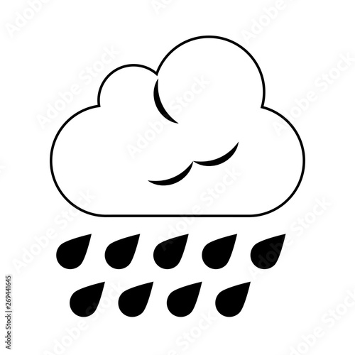 Cloud with raining drops weather symbol in black and white