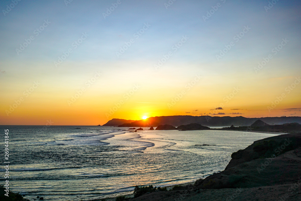 Scenic sunset view at Merese hill, Lombok island, Indonesia.