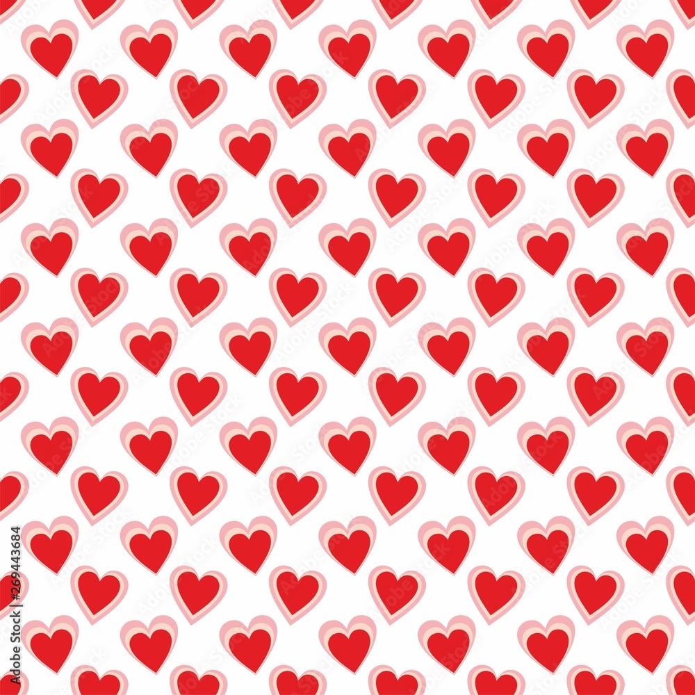 Seamless pattern of red heart figures on a white background for fabrics, wallpapers, tablecloths, prints and designs.The EPS file (vector) has a pattern that will smoothly fill any shape.