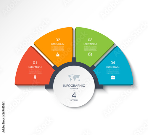 Infographic semi circle template with 4 options.
