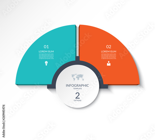 Infographic semi circle template with 2 options.