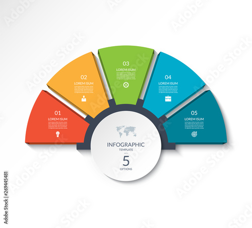 Infographic semi circle template with 5 options .