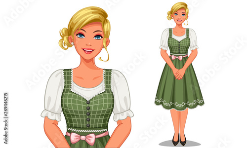 Vector illustration of German girl in traditional outfit