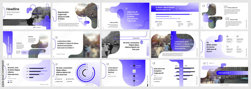 Presentation template, blue and black infographic elements on white ...