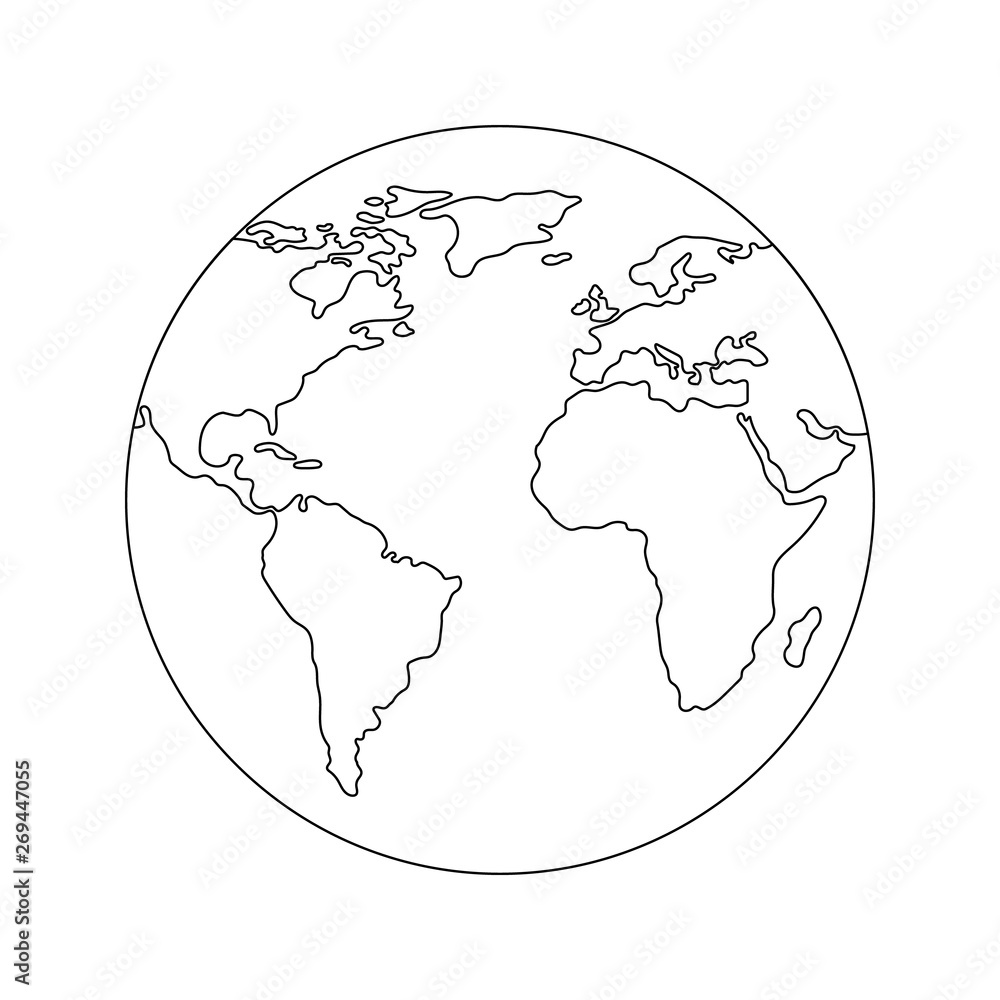 Earth globe template. World map. Line style icon of earth planet. Clean and modern vector illustration for design, web.
