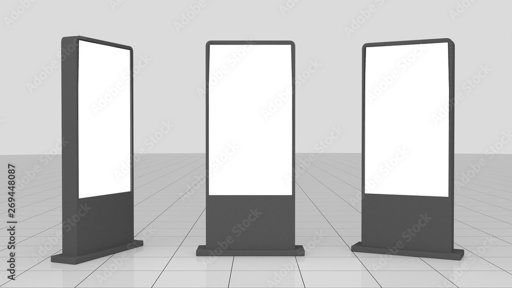 Mock up of four vertical silver light boxes, Template blank advertising for your texts message, poster 3d rendering design Mock up of four vertical silver light boxes, Template blank advertising for your texts message, poster 3d rendering design