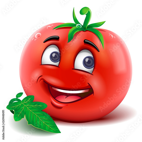 Cartoon mascot tomato smiling. Vector isolated.