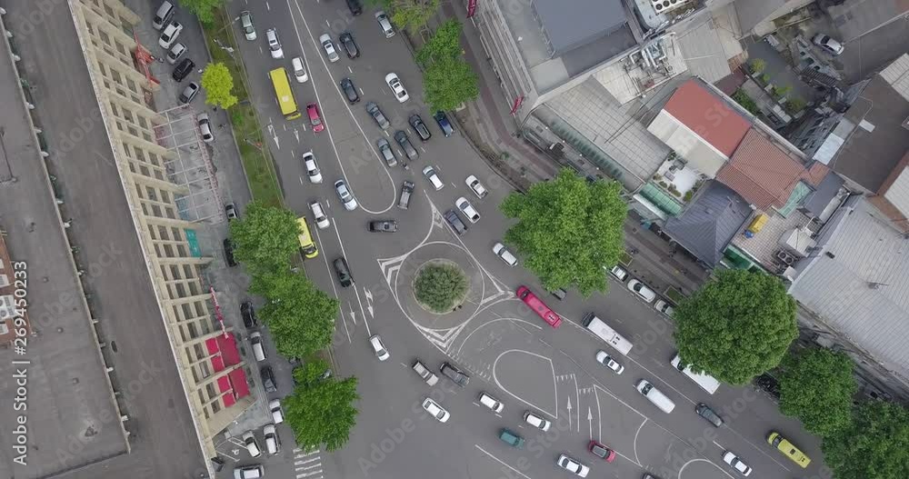 Top Aerial spinning street Overhead View Of City with drone Top Aerial spinning street Overhead View Of City with drone