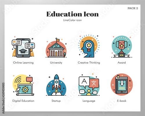 Education icons LineColor pack