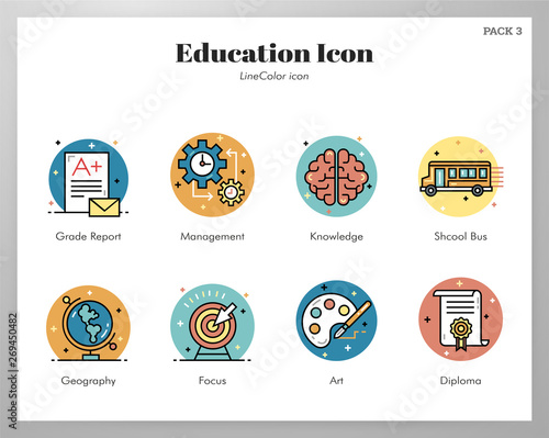 Education icons LineColor pack