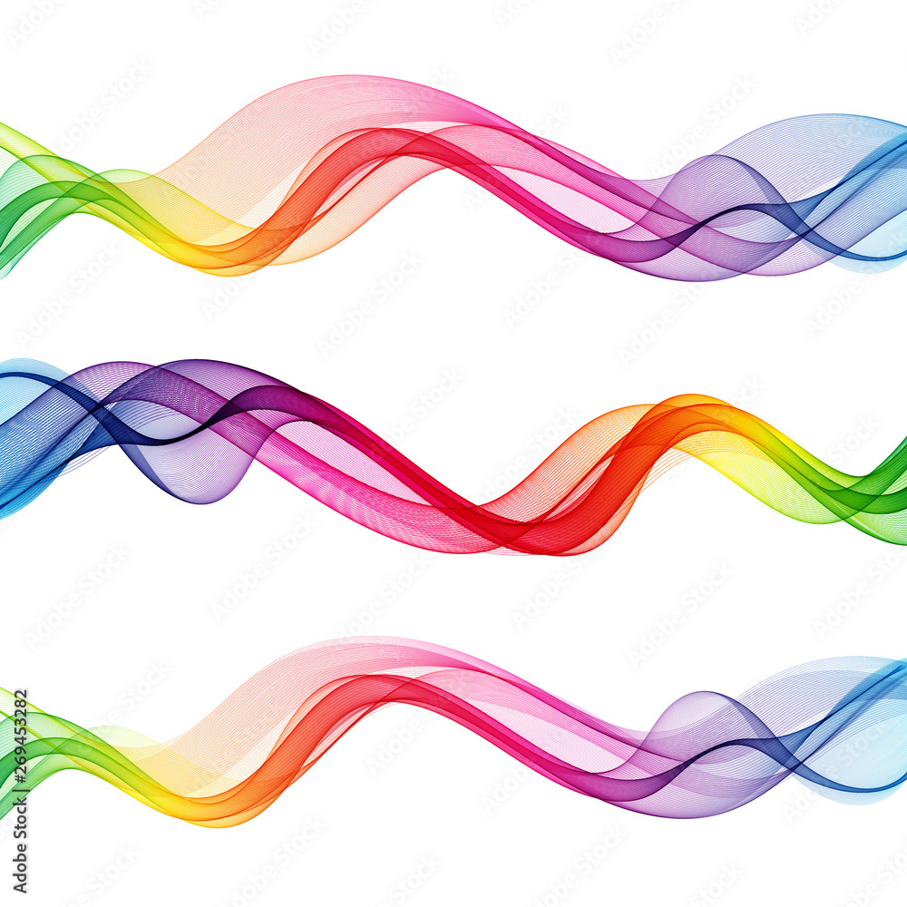 Fototapeta premium Set of colored wavy waves on white background