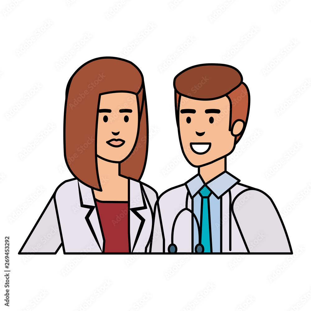 couple of professionals doctors avatars characters couple of professionals doctors avatars characters