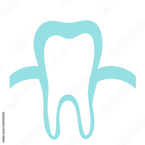 Tooth and gum on a blue background. Icon. Dentistry. Vector illustration. 