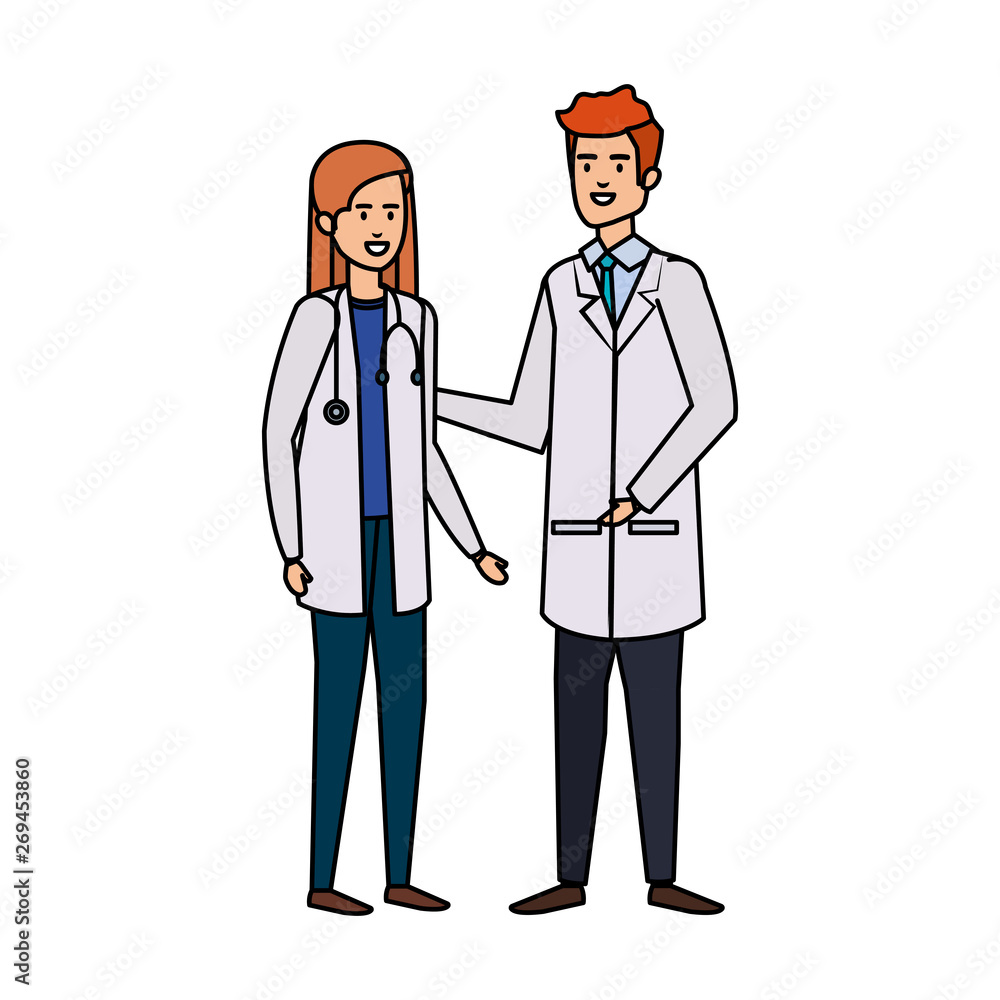 couple of professionals doctors avatars characters couple of professionals doctors avatars characters