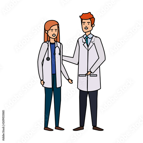 Fototapeta Naklejka Na Ścianę i Meble -  couple of professionals doctors avatars characters