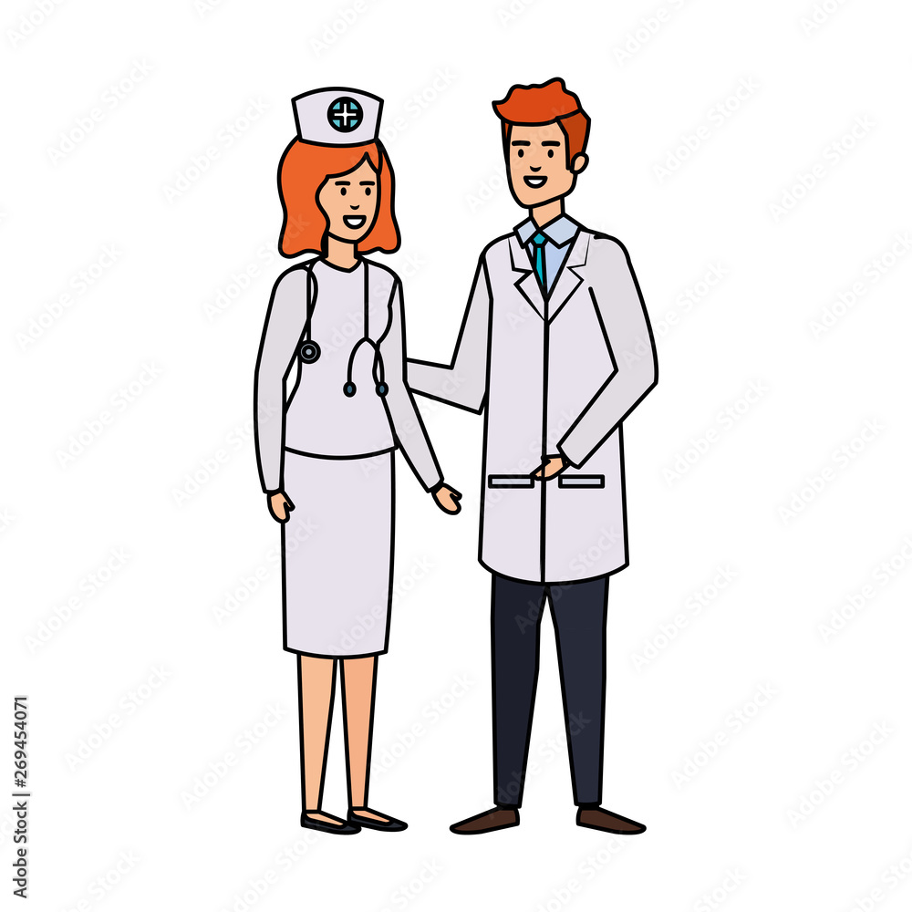 couple of professionals doctor and nurse characters couple of professionals doctor and nurse characters