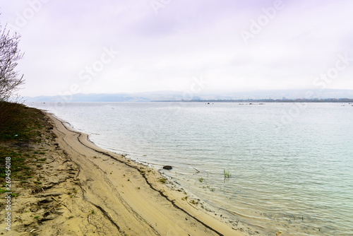 Pieniny mountains  near Czorsztyn Lake.  Bank of the lake in cloudy day