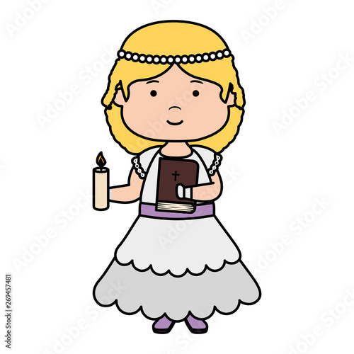 little girl with holy bible first communion character