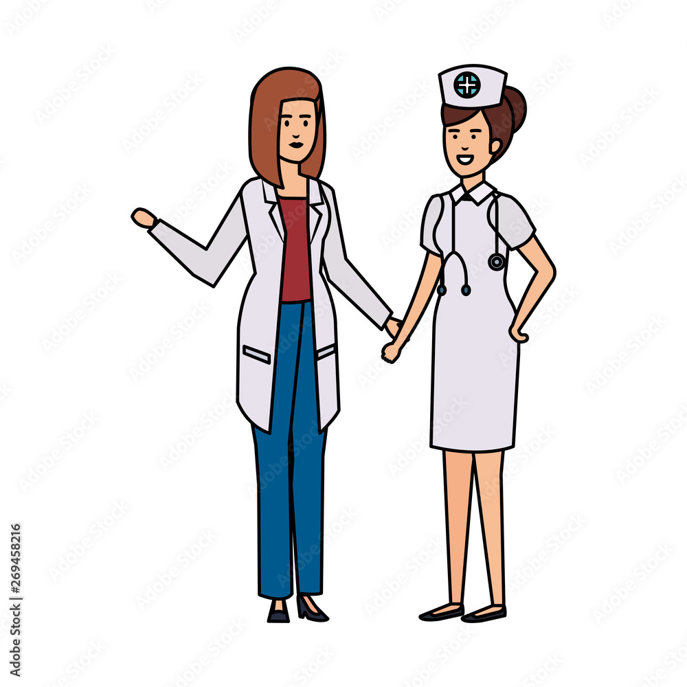 professionals female doctor and nurse characters professionals female doctor and nurse characters