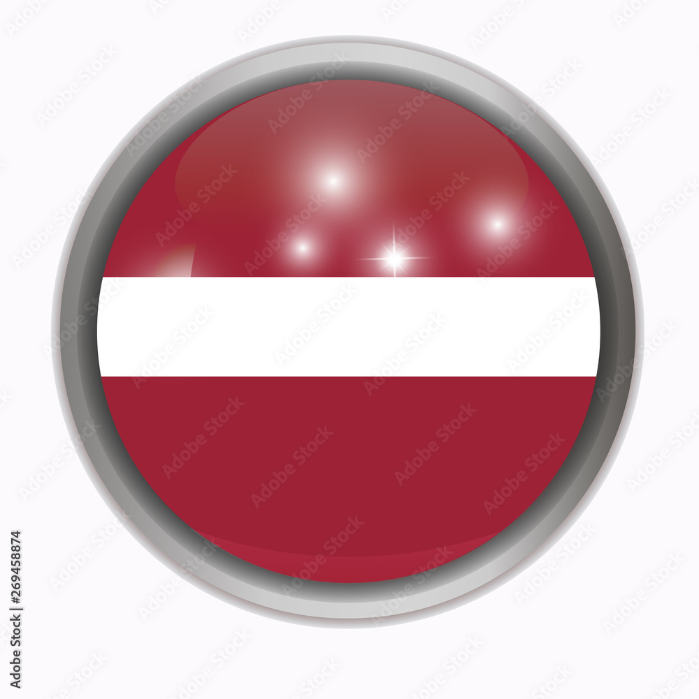 Bright button with flag of Latvia. Bright illustration with flag . Bright button with flag of Latvia. Bright illustration with flag .