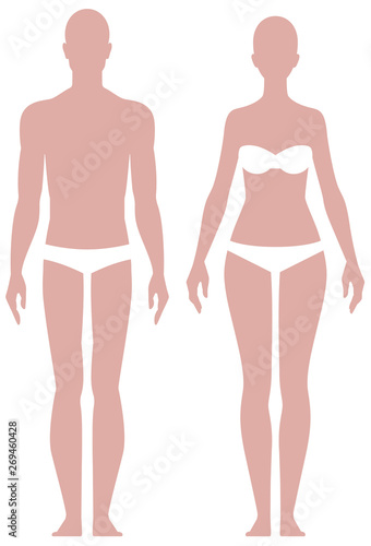 Silhouette man and woman in full length front view vector stock illustration isolated on white background