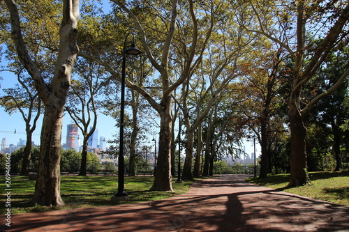 Beautiful Hoboken alley park in sunny september day photo