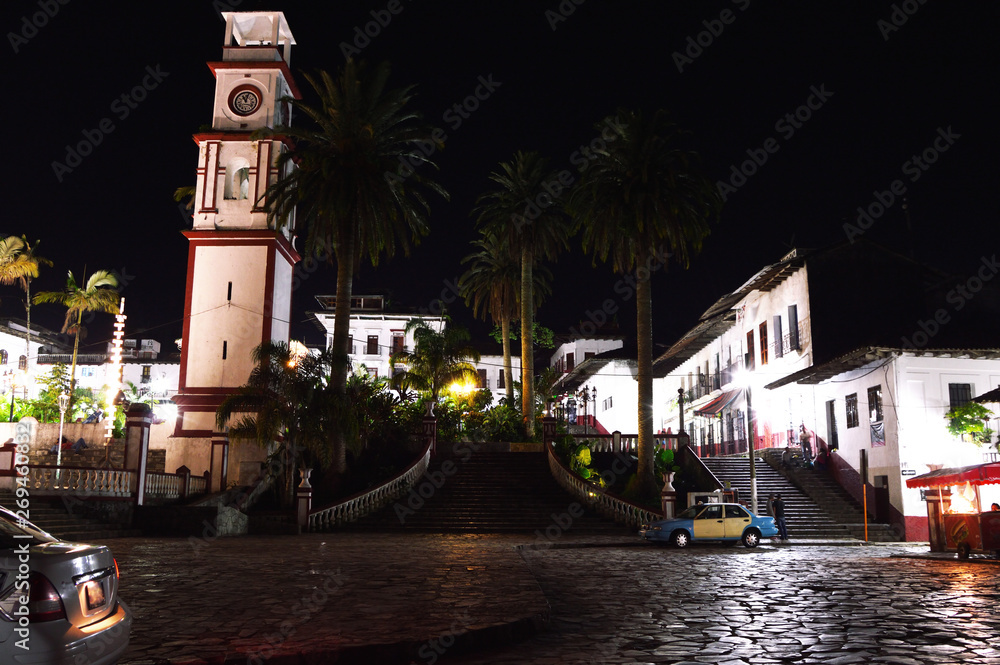 main square and clock tower of Cuetzalan Puebla