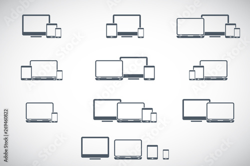 Responsive digital devices icons set