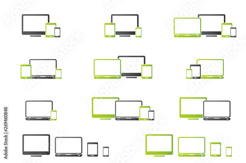 Responsive digital devices icons set
