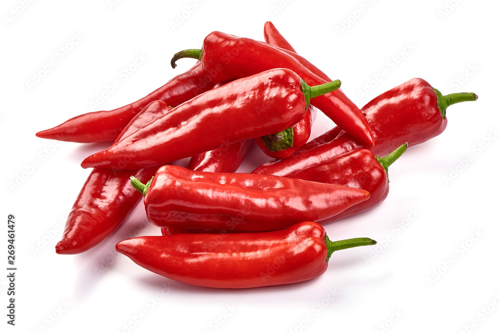 Fresh mini bell peppers, close-up, isolated on white background