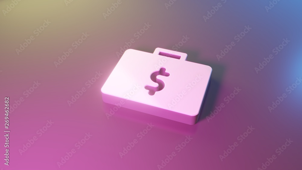 3d symbol of briefcase with money icon render
