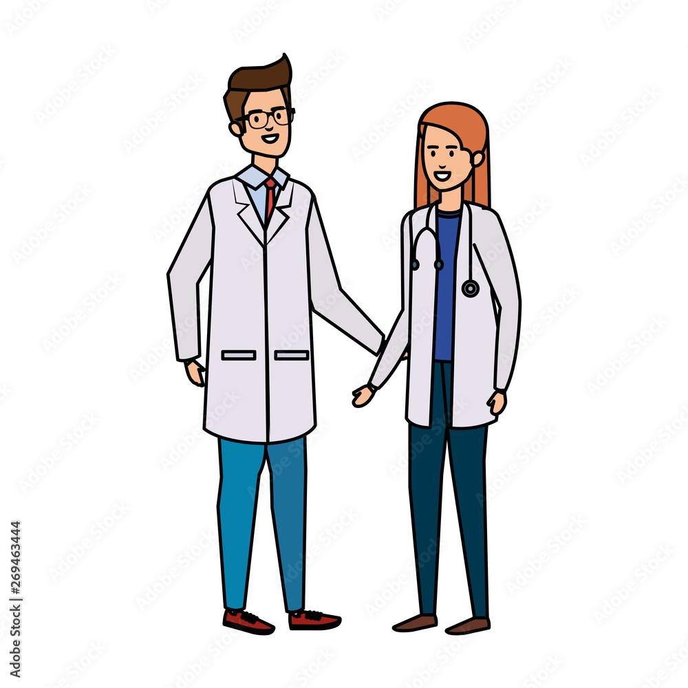 couple of professionals doctors avatars characters couple of professionals doctors avatars characters