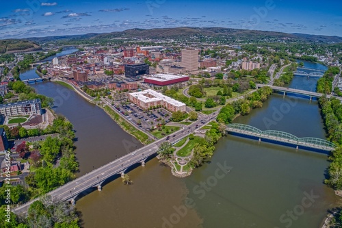 Aerial view of Binghamton, NY at the confluence of the Susquehanna and Chenango Rivers photo