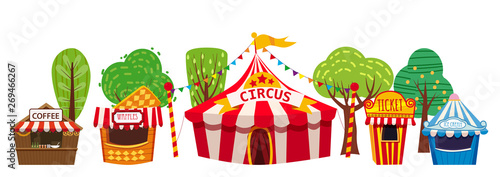 Amusement park, a landscape with a circus, attraction and entertainment