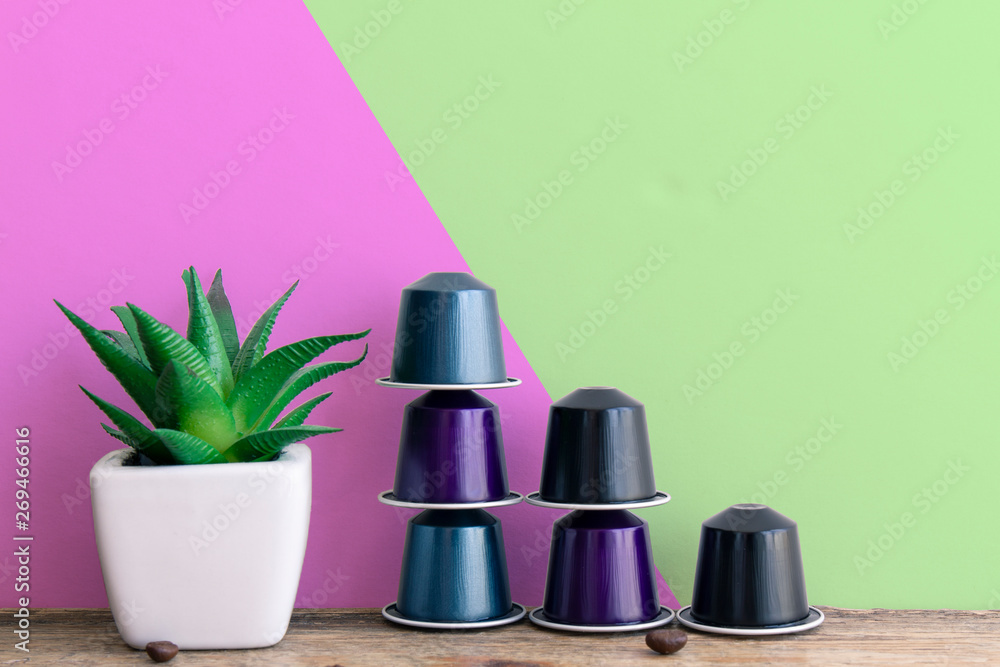 Italian coffee espresso capsules or coffee pods with copy space Italian coffee espresso capsules or coffee pods with copy space