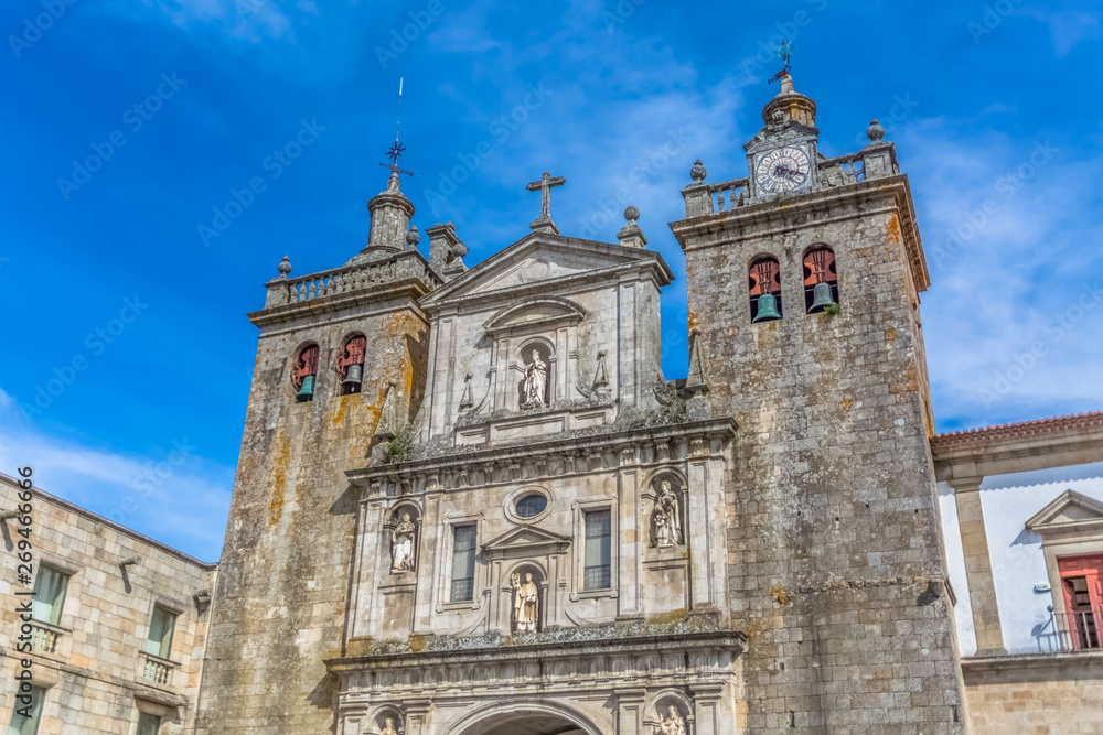 View at the front facade of the Cathedral of Viseu, Adro da Sé Cathedral de Viseu, architectural icon