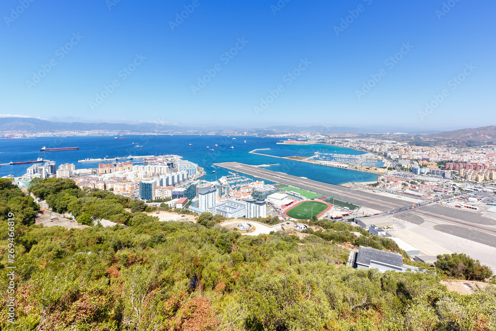 Gibraltar airport and town copyspace copy space from above travel traveling Spain