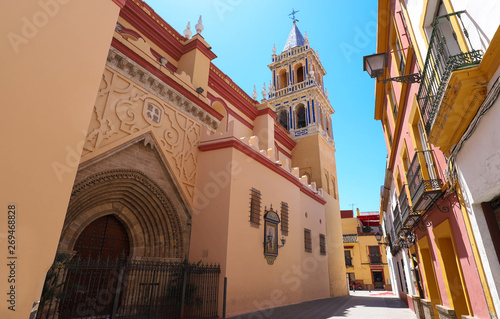 The facade of Saint Ann Church, former Seville s Cathedral, at Triana district , Seville. photo