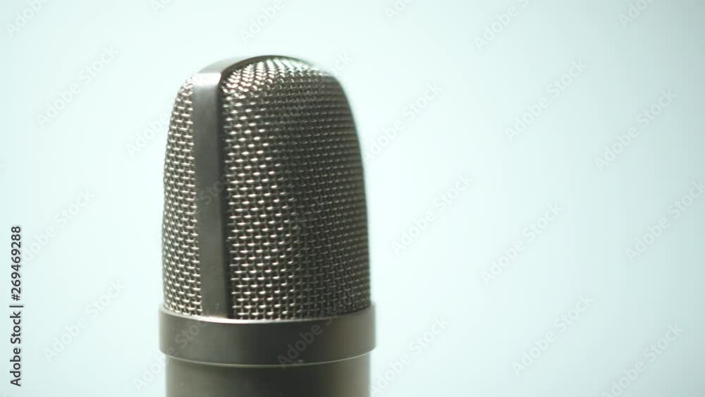Vocal audio podcasting large diaphragm microphone showcase, close up shot Vocal audio podcasting large diaphragm microphone showcase, close up shot