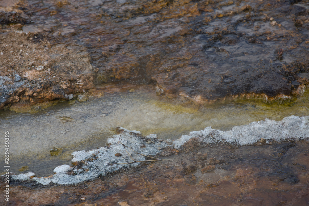 Bacteria, a geothermal feature in Midway Geyser Basin, Yellowstone National Park, Wyoming. Taken during mid-May in the afternoon. Bacteria, a geothermal feature in Midway Geyser Basin, Yellowstone National Park, Wyoming. Taken during mid-May in the afternoon.