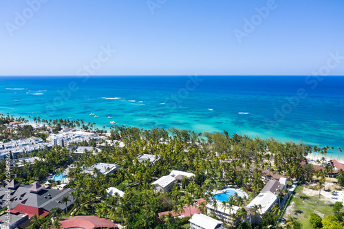 Aerial view from drone on caribbean beach of Atlantic ocean, travel destination