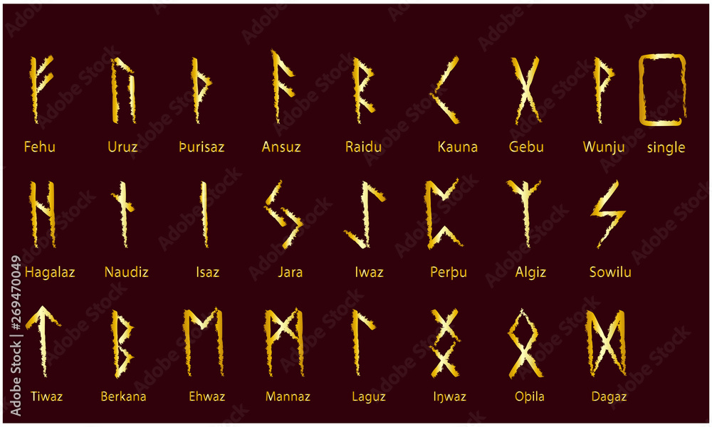 Set of Old Norse Scandinavian runes. Rune alphabet. Occult ancient ...