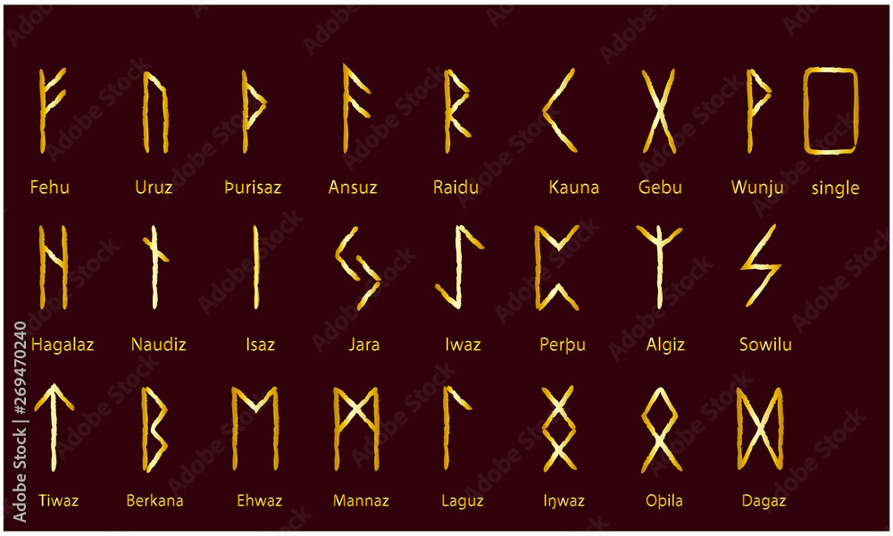 Set of Old Norse Scandinavian runes. Rune alphabet. Occult ancient ...