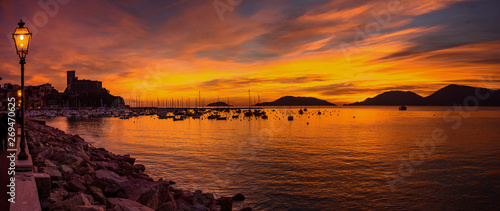Sunset on the village of Lerici and its coast
