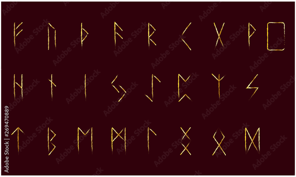 Set of Old Norse Scandinavian runes. Rune alphabet. Occult ancient ...